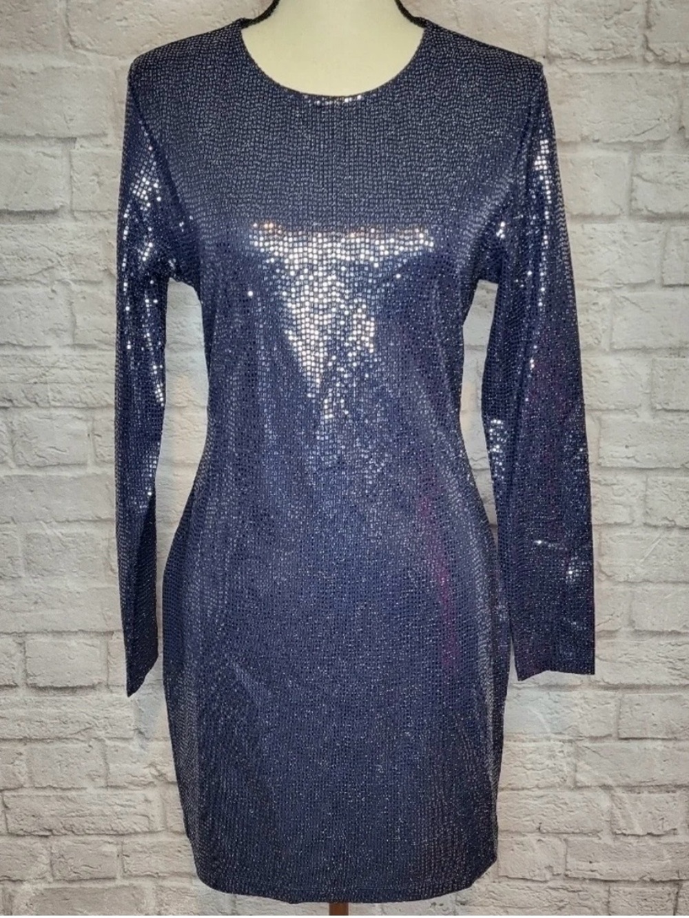 H&M Black Sparkle Open-Back Long-Sleeve Mini